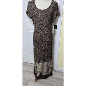 Piccalino Petite Animal Print Dress Long Embellished Size 10P Brown NEW